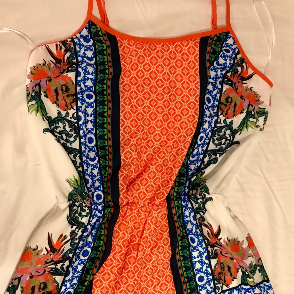 Multi colored-patterned adjustable strap romper SM